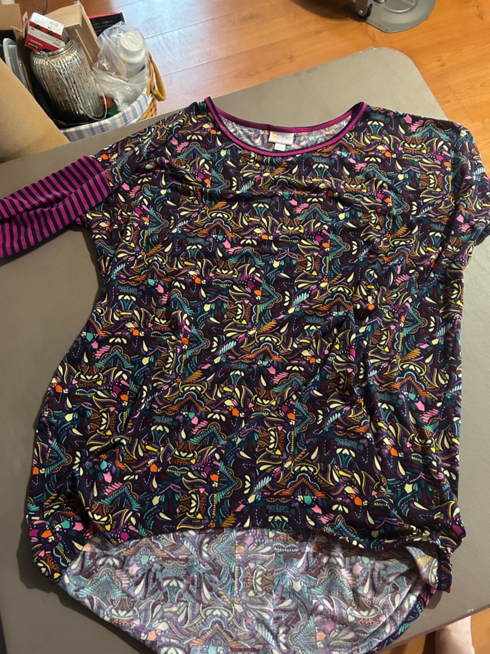 LuLaRoe Multicolor Paisley Scoop Neck Tee with Magenta Trim - Irma unicorn!!